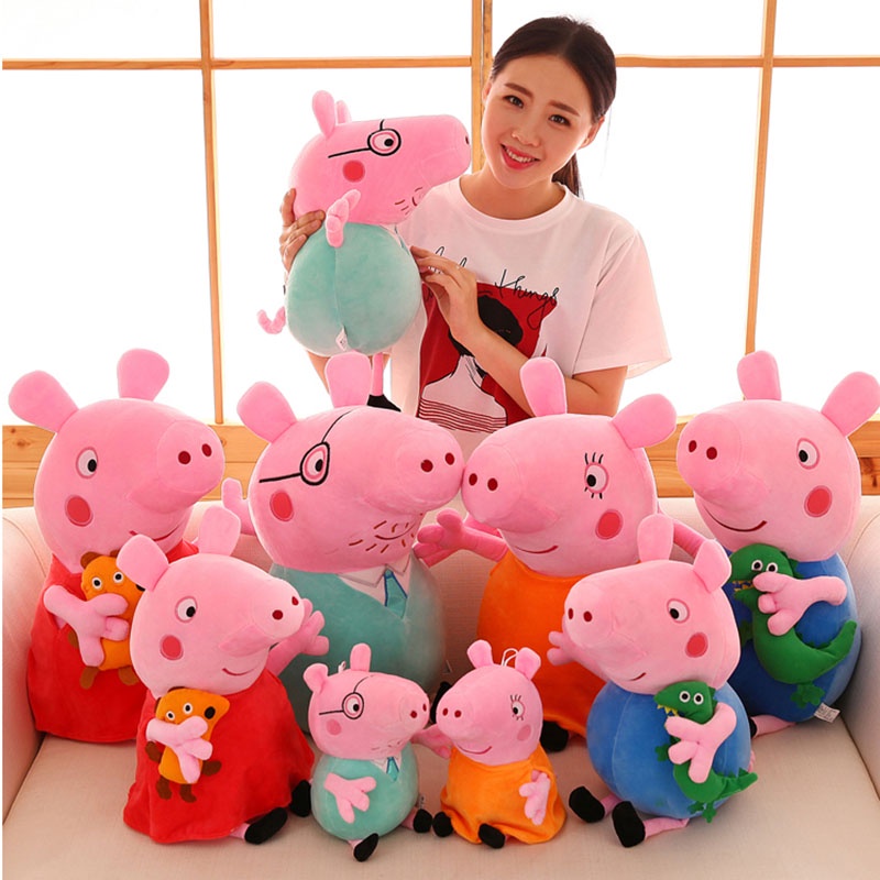 ตุ๊กตายัดนุ่น รูปการ์ตูน Peppa Pig สีชมพู ขนาด 25-80 ซม. เหมาะกับของขวัญวันเกิด สําหรับครอบครัว แม่ พ่อ