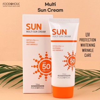 Foodaholic MULTI sun CREAM ครีมกันแดด ป้องกันรังสียูวี SPF50 PA+++ ไวท์เทนนิ่ง ต่อต้านริ้วรอย 70 มล. 250 มล. เครื่องสําอางเกาหลี ผลิตภัณฑ์ดูแลผิว