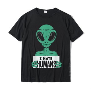 [COD]เสื้อยืดลําลอง ผ้าฝ้าย แขนสั้น พิมพ์ลายเอเลี่ยน I Hate Humans Alien สําหรับผู้ชายS-5XL_02