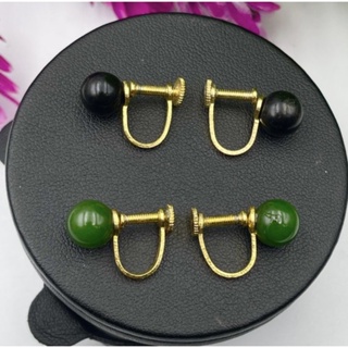 Natural Round Nephrite Jade earring Green and Black Jade AAA Quality jade jewelry High Quality Jade Earrings.