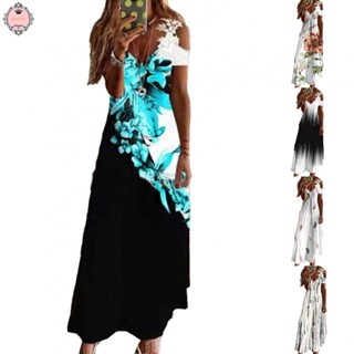 Summer Long Dresses Women Floral V-Neck Beach Strappy Bohemia Dress Plus Size