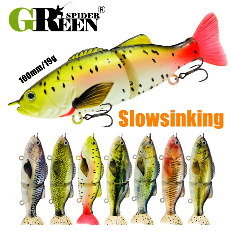 Slowsinking 100 มม.19g เหยื่อตกปลา Multi Jointed เหยื่อตกปลา Hard Lure Swimbait เหยื่อปลอมสําหรับตกปลา Lure Greenspider
