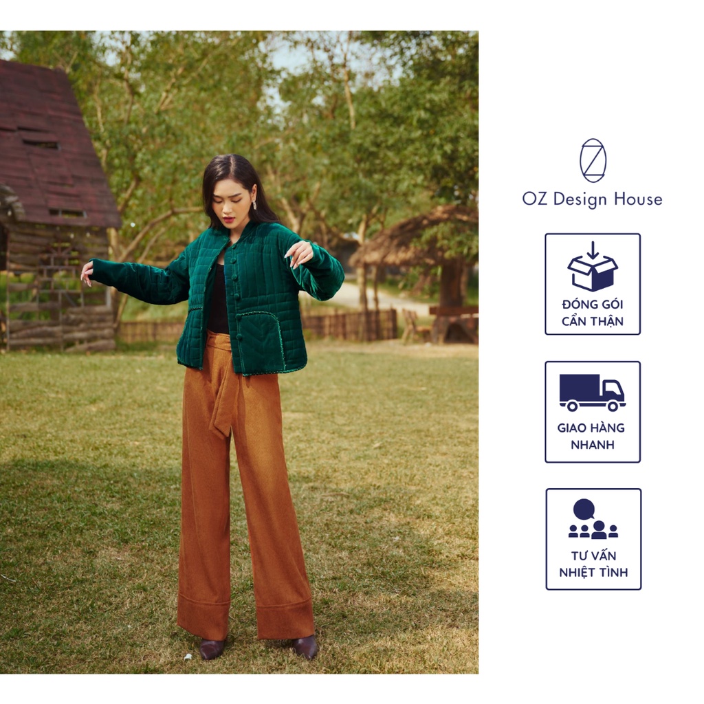 กางเกงผู้หญิง OZ Design House QU08301WIN22 กํามะหยี่พร้อมขอบเอวไร้ตะเข็บและสายรัดหลุดในสีส้มเอิร์ธดี