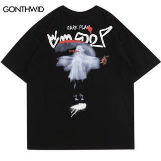 Hip Hop T-Shirt Streetwear Ghost Graphic Print Tshirt Harajuku Punk Gothic Short Sleeve Cotton Tee Summer Fashion Casual