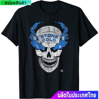 มวยปล้ำอาชีพ มวย มวยปล้ำลีก อเมริกา WWE Stone Cold Distressed Blue Smoke Skull T-Shirt คอกลม แฟชั่น  ผ้าฝ้ายแท้ เสื้อยืด