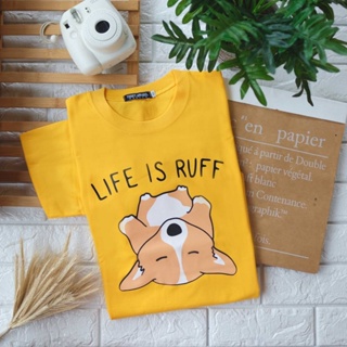 เสื้อยืดผู้ชาย เสื้อเชิ้ตแขนสั้น ✷Life is Ruff | Thrift Apparel T-Shirt ลายการ์ตูน