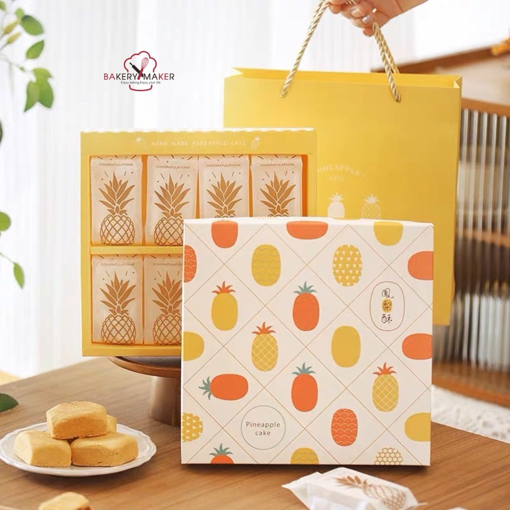 เซ็ทกล่องพร้อมถุงหิ้ว 5 ชุด ใส่คุกกี้สับปะรด / กล่องคุกกี้ 2 แบบ Pineapple cookies cheesetart กล่องชีสทาร์ตสับปะรด