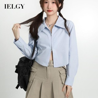 IELGY เสื้อเชิ้ต แขนยาว มีซิป สีพื้น สําหรับผู้หญิง