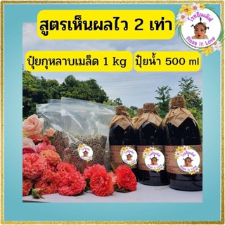 ปุ๋ยกุหลาบเมล็ด 1 kg ปุ๋ยน้ำยาสรรพรส 500 ml (สูตรบำรุงต่อเนื่อง)แตกกิ่ง ใบเขียว ดอก ราก เร่งดอก  สีสด ดอกใหญ่ ไล่แมลง