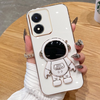 Modu เคสโทรศัพท์มือถือชุบไฟฟ้า ลายนักบินอวกาศ หรูหรา พร้อมขาตั้ง สีมาการอง สําหรับ Vivo Y02S 2022