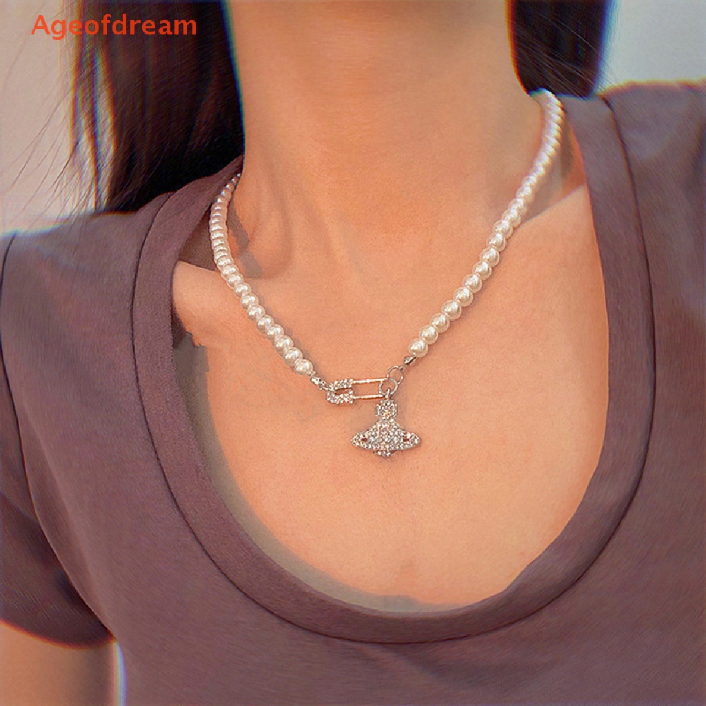 [Ageofdream] สร้อยคอโซ่ จี้ดาวเสาร์ ประดับมุกเทียม คริสตัล เครื่องประดับแฟชั่น สําหรับผู้หญิง งานแต่งงาน