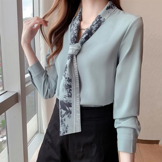 เสื้อเชิ้ตแขนยาว ผ้าชีฟอง สีพื้น แฟชั่นใหม่ สําหรับผู้หญิง