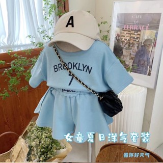 ❀Qinzi เสือดาว❀พร้อมส่ง ชุดเสื้อแขนสั้น ผ้าฝ้ายแท้ ขนาดเล็ก แฟชั่นฤดูร้อน สําหรับเด็กผู้หญิง 2023