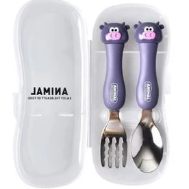 พร้อมส่ง ชุดช้อนส้อมเด็ก ช้อนส้อมหัดทาน มีกล่องใส่ พกพาสะดวก Kid Spoon Fork Set