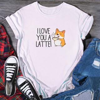 I Love You A Latte Dog Corgi Mom Cute Printing Tees Women T-shirt Printing Tees  Ladies Tops_04