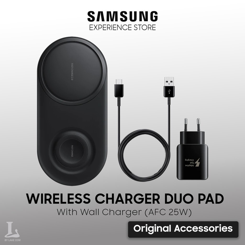 SAMSUNG Wireless Charger Duo Pad | With Wall Charger (AFC 25W) |  แท่นชาร์จไร้สาย | Shopee Thailand