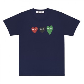 Cdg เสื้อยืดแขนสั้น พิมพ์ลาย Kawakubo Rei PLAY สีน้ําเงินกรมท่า สามสี สไตล์ยุโรป และอเมริกา สําหรับผู้ชาย