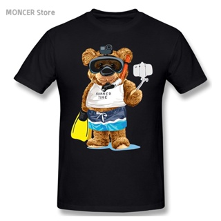 2023 New Mens T-Shirt Dive Selfie Teddy Bear T Tee Tshirt Cotton Tshirt_02
