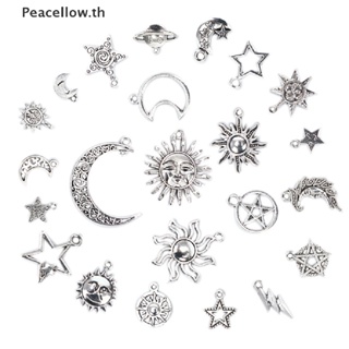 Peacellow จี้รูปดาว ดวงจันทร์ ดวงอาทิตย์ คละแบบ สีเงิน สําหรับทําเครื่องประดับ งานฝีมือ DIY 23 ชิ้น ต่อชุด TH