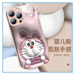 for เคสไอโฟน iPhone 14 PRO MAX เคสป้องกันโทรศัพท์มือถือกระจก Doraemon ขอบนิ่ม หรูหรา สําหรับ IPHONE 11 12 13 PRO MAX 14PLUS X XR XS MAX เคสไอโฟน11