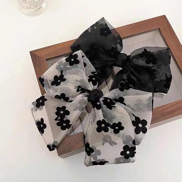 กิ๊บติดผมโบว์ลายดอกไม้ ออร์แกนซ่า คลิปฤดูใบไม้ผลิ กิ๊บติดผม คลิปหางม้า เครื่องประดับผมนางฟ้า