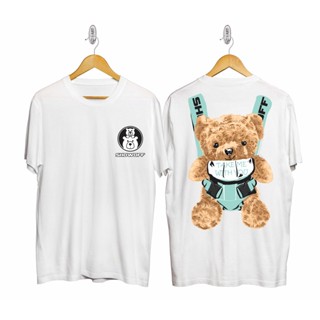 KATUN PUTIH PRIA White TEDDY BEAR T-SHIRT/Cotton T-SHIRT/Boys SHIRT/BEAR Print T-SHIRT/SHOWOFF T-SHIRT/Mens Top/Wo_02