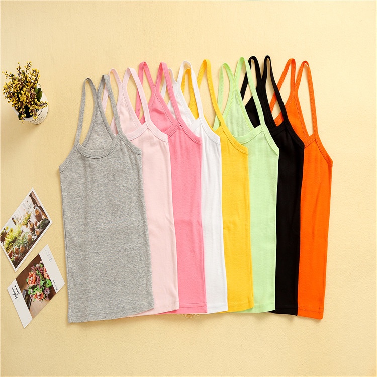 พร้อมส่ง เสื้อกล้าม ผ้าฝ้าย ทรงตัว Y ขนาดเล็ก สีแคนดี้ แฟชั่นฤดูร้อน สําหรับเด็กผู้หญิง 90-160 ซม.
