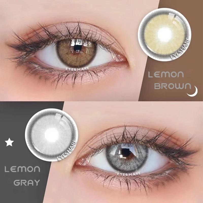 Eyeshare คอนแทคเลนส์ สีน้ําตาล 14 มม. 2 ชิ้น พร้อมเลนส์ สีเทา เครื่องสําอาง 1 ปี