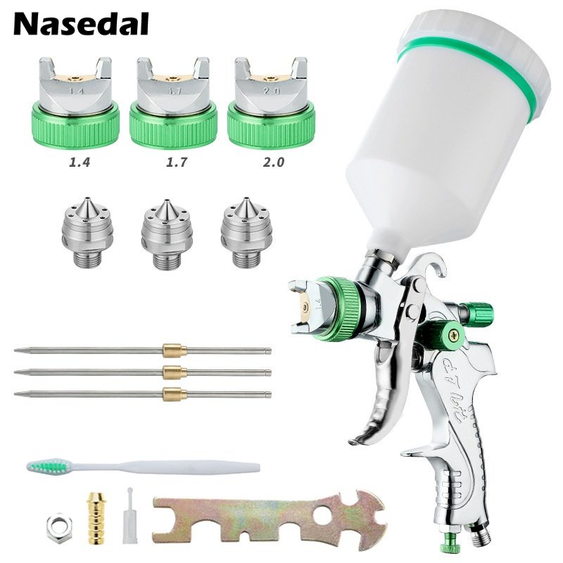 Nasedal l HVLP สเปรย์ปืนเครื่องมือ 1.4/1.7/2.0 มม.หัวฉีด 600ml ถ้วยสี Airbrush สําหรับภาพวาดเฟอร์นิเจอร์ Wall Sparying
