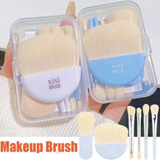 6 ชิ้นขนอ่อนสีฟ้าสีขาวแปรงความงาม / แบบพกพามัลติฟังก์ชั่อายแชโดว์สีแดงชุดแปรงแต่งหน้า