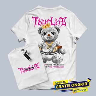 เสื้อยืดแขนสั้น พิมพ์ลาย DISTRO Teddy Bear THUG LIFE สําหรับผู้หญิง และผู้ชาย_02