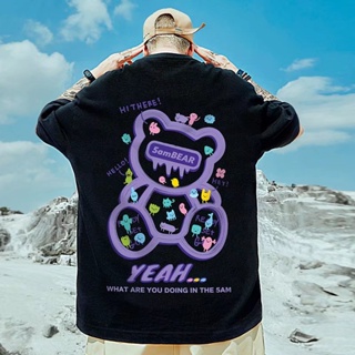 S-8XL Lovers wear Korean style fun colorful bear print short-sleeved T-shirt men and women trendy brand Hong Kong s_07