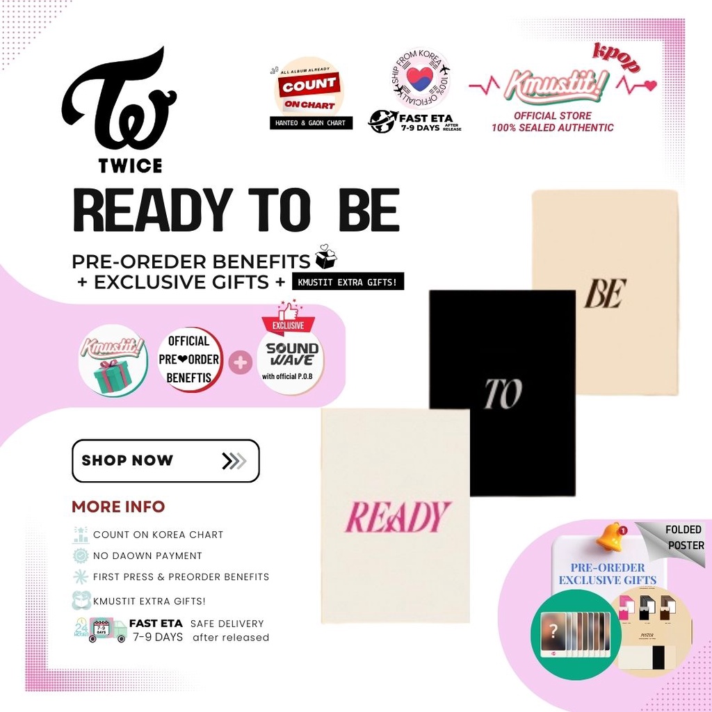 TWICE [ READY TO BE ] mini 12th album + preorder benefits + soundwave POB ⭐️KMUSTIT  KPOP pre order benefits  free gifts  Ship From Korea