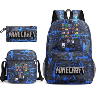 กระเป๋าเป้สะพายหลัง กระเป๋านักเรียน พิมพ์ลาย Minecraft Mochila สําหรับเด็กผู้ชาย และเด็กผู้หญิง จํานวน 3 ชิ้น