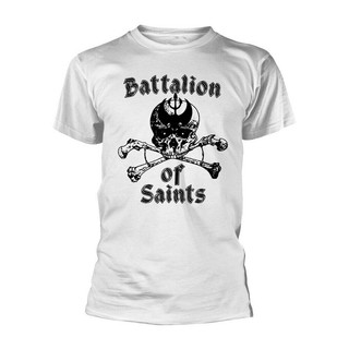 เสื้อยืดผู้ ใหม่ เสื้อยืดแฟชั่น พิมพ์ลาย Battalion Of Saints Skull Crossbones สีขาว S-5XL