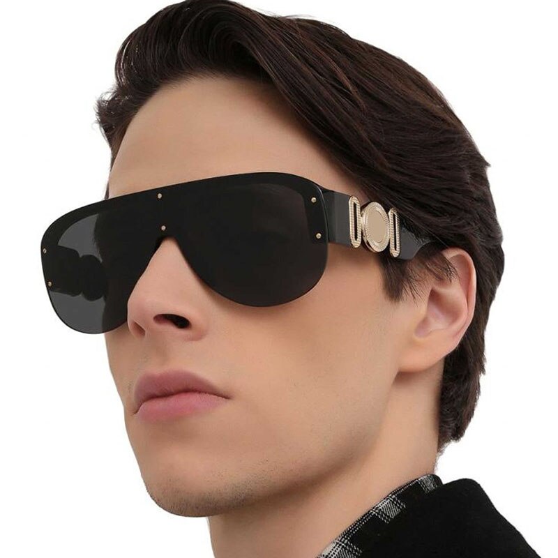 91c ชายสีดำ Shield แว่นตากันแดดที่มีชื่อเสียง Pilot กรอบแว่นตากันแดด Vintage ผู้ชายฤดูร้อนไดร์เวอร์ Shades UV w7b