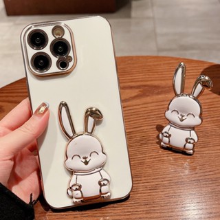 เคสโทรศัพท์มือถือ ชุบไฟฟ้า ลายกระต่าย พร้อมที่ตั้งวาง หรูหรา สําหรับ Samsung Galaxy A03 A03S A02S A02 A12 A10S A10 A11 M02S M02 F02S M11 F12 M12