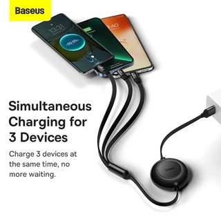 Baseus 3 in 1 สายเคเบิลข้อมูลชาร์จเร็ว 100W/66W แบบยืดหดได้