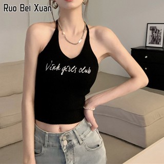 RUO BEI XAUN เสื้อครอปพิมพ์ลายแฟชั่นเซ็กซี่สไตล์เกาหลีสำหรับผู้หญิง