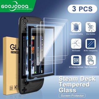 Goojodoq Steam Deck ฟิล์มกระจกนิรภัยกันรอยหน้าจอ 9H พร้อมกรอบนําทาง 3 แพ็ค (ฟรีของขวัญ)