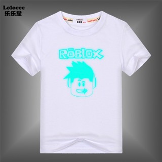 Β บีต้าเด็กการ์ตูน Roblox ส่องสว่างเสื้อยืดเด็กฤดูร้อนแขนสั้นเรืองแสงในที่มืดท็อปส์เสื้อผ้าฝ้าย_03