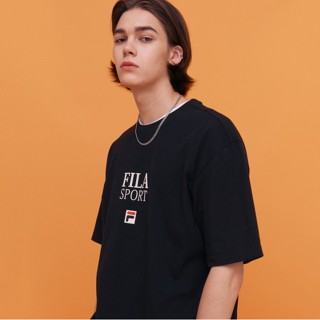 เสื้อยืดแขนสั้น ผ้าฝ้าย 100% พิมพ์ลายโลโก้ Fila ทรงหลวม สไตล์สปอร์ตBasic