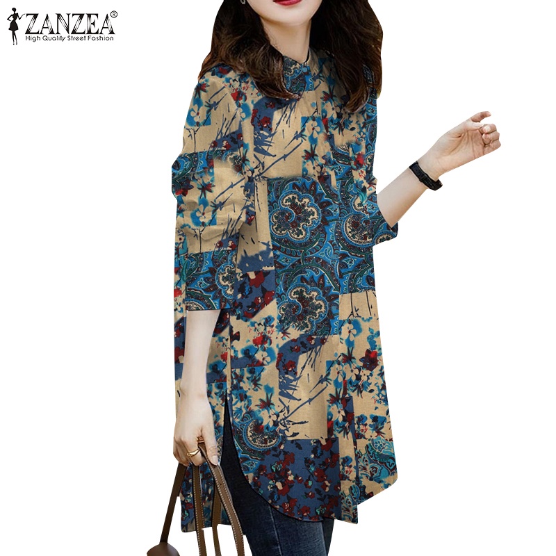 Zanzea เสื้อเชิ้ตแขนยาว ผ่าข้าง ลายดอกไม้ สไตล์วินเทจ เข้ากับทุกการแต่งกาย สําหรับผู้หญิง