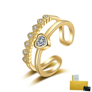 [พร้อมใบรับรอง Gra] แหวนเพชร ทอง 18K รูปหัวใจ สองชั้น สีขาว เรียบง่าย และสง่างาม