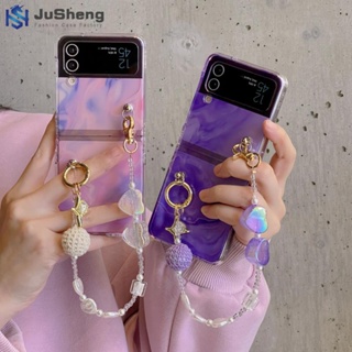 Jusheng เคสโทรศัพท์มือถือแฟชั่น สามชิ้น สีชมพู สีม่วง สําหรับ Samsung Z Flip5 Z Flip4 Z Flip3