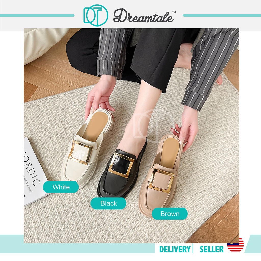 Dreamtale ผู้หญิง Loafer Shayna Gold Buckle Platform Mule Loafer ผู้หญิงรองเท้าไม่มีส้น Slip บนรองเท