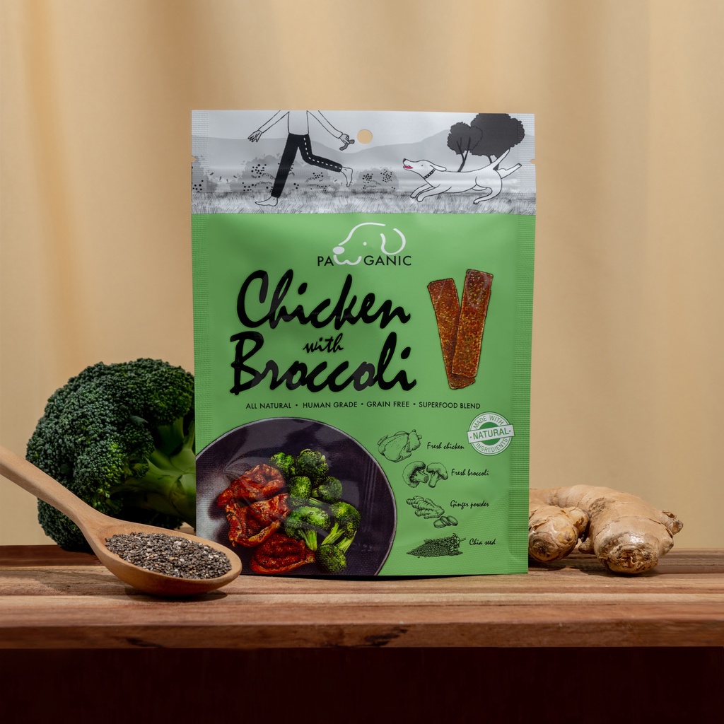 ขนมสุนัข PAWGANIC ลด 11% แพ็คคุ้มกว่า 4 ชิ้น [4 x 50 g] ขนมสุนัขรสอกไก่ผสมบร็อคโคลี่ - Chicken Breast with Broccoli