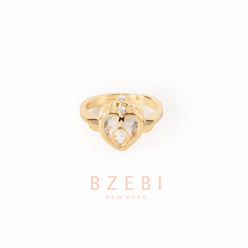 BZEBI แหวนแฟชั่น ทอง สแตนเลส หัวใจ ทองครึ่งสลึง เพชรแถว ทอง ring เครื่องประดับ แหวนไม่ลอกไม่ดํา สําหรับผู้หญิง 275r