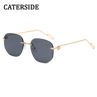 Caterside ใหม่ แว่นตากันแดด กรอบโลหะ ไร้ขอบ รูปหลายเหลี่ยม สไตล์วินเทจ ย้อนยุค หรูหรา UV400 สําหรับผู้ชาย ผู้หญิง 2022