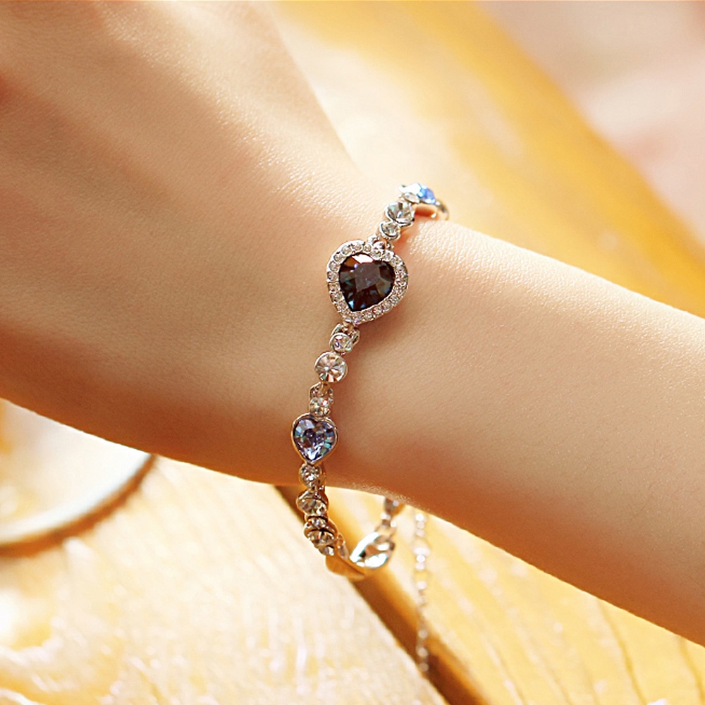 เครื่องประดับ สร้อยข้อมือ โลหะผสม จี้คริสตัล รูปหัวใจ ฝังพลอยเทียม เหมาะกับของขวัญวันเกิด สําหรับผู้หญิง
